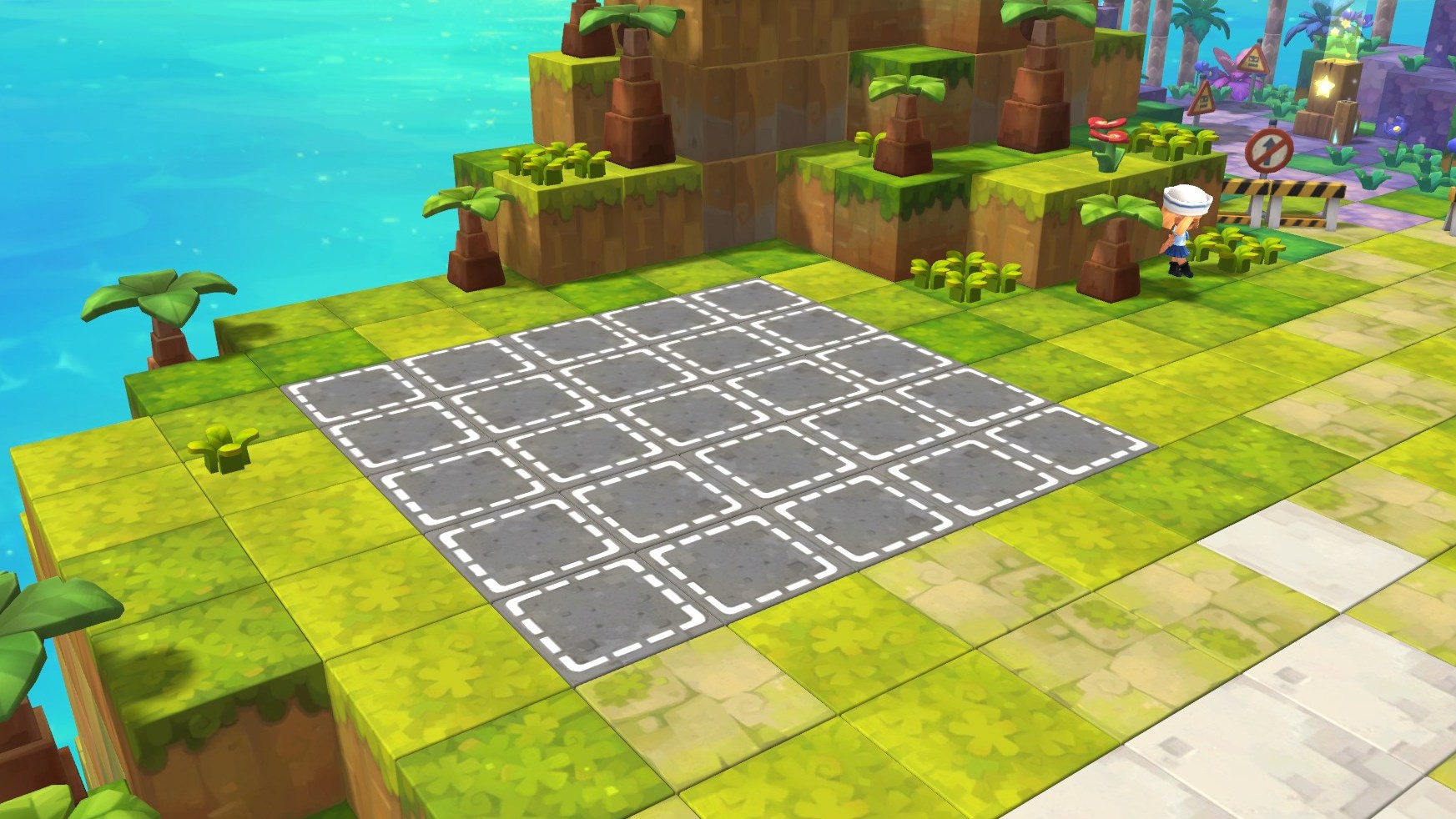 An in-game seaside area that was under construction in the original game, now finished with open housing plots